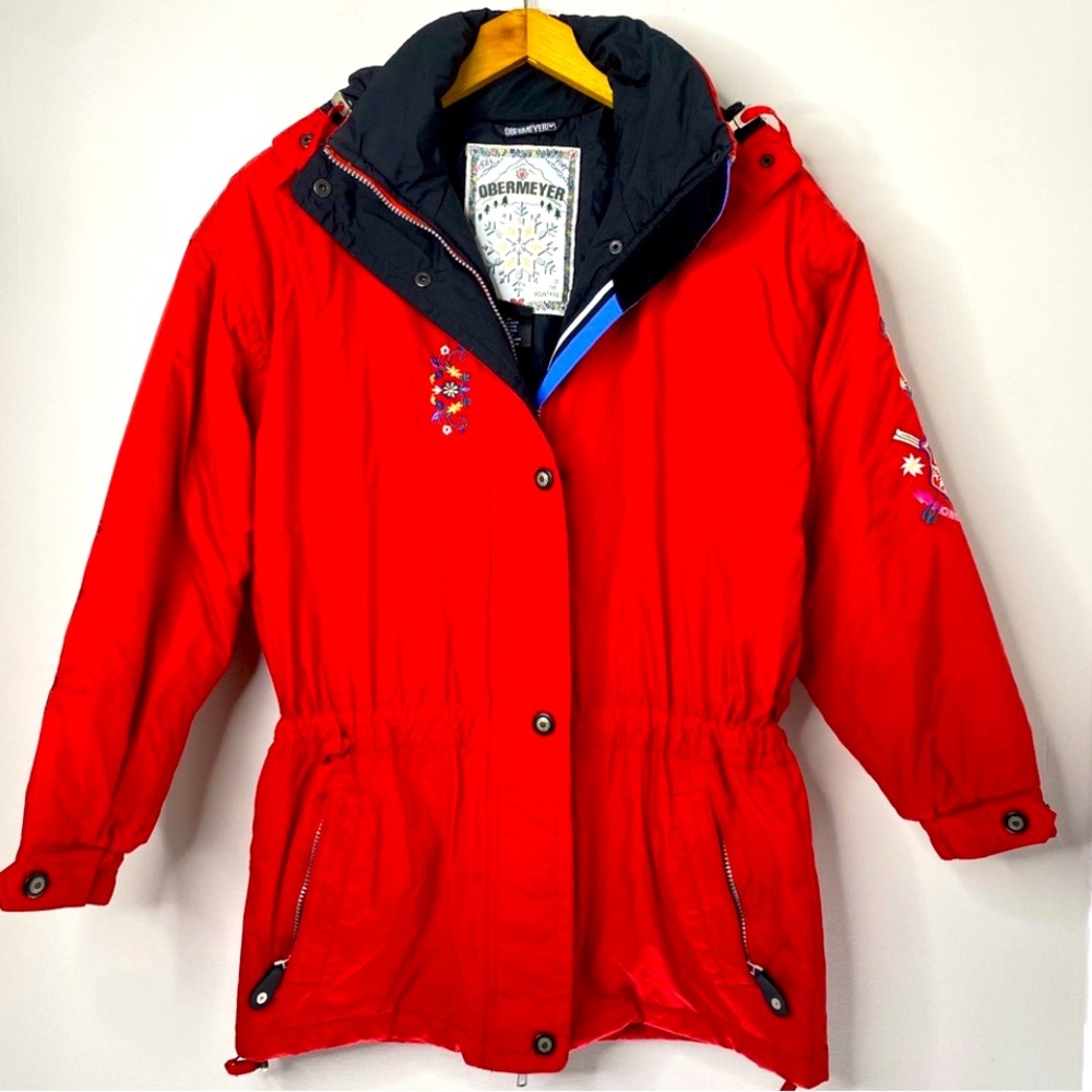 Obermeyer Vintage Parka Red
Winter Ski Jacket Coat
Embroidered Flower Pattern 14